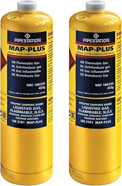 Pipestation 2x Mapp Gas Pro Plus Canisters CGA 600 for Soldering Torch