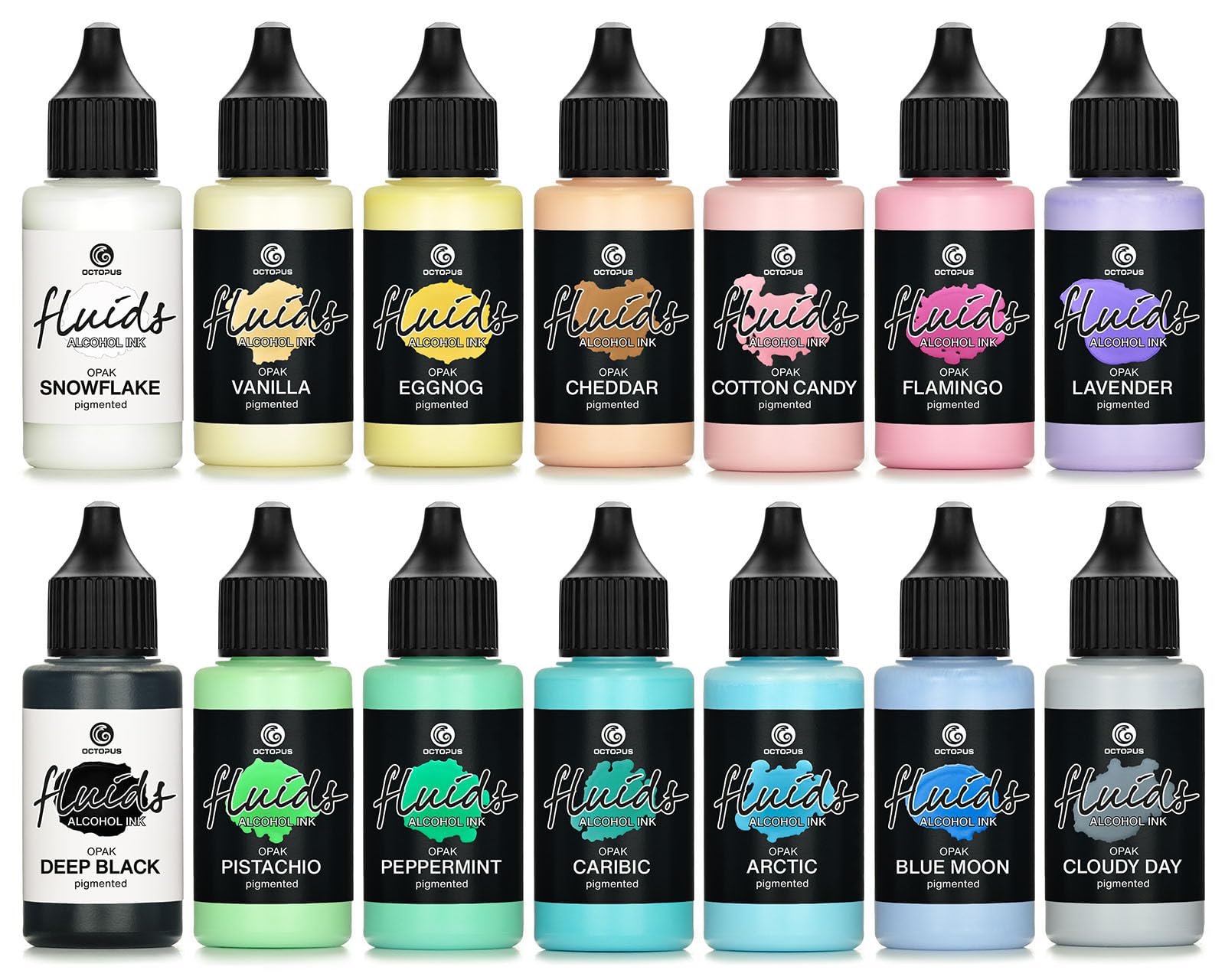 14x 30ml Fluids Alcohol Ink Set OPAK for Fluid Art and Resin, pigmented, Opaque on Light and Dark substrates