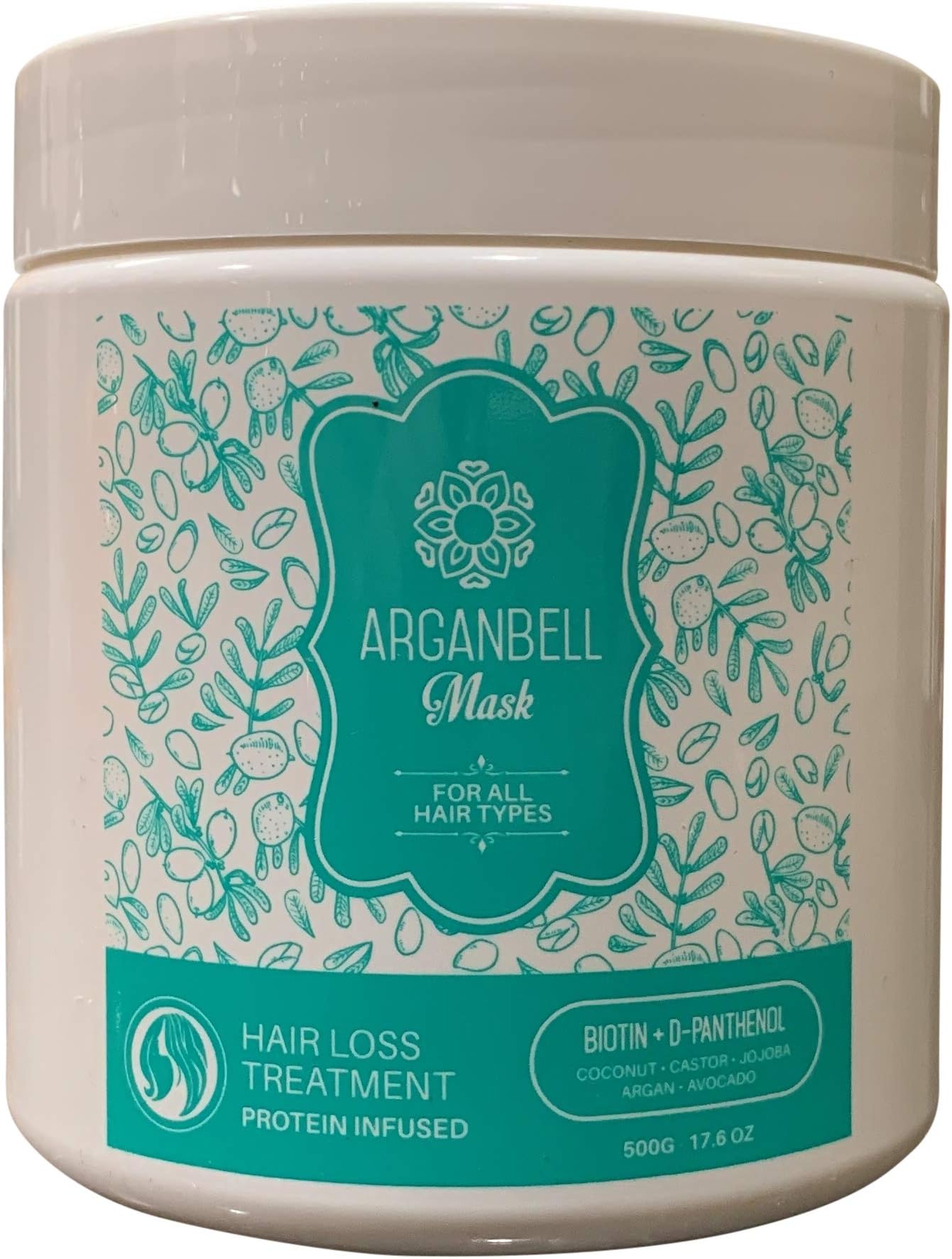 ARGANBELL Mask Hair Loss Treatment 16.90 Fl Oz. with Biotin + D-Phanthenol With a Mix of 5 Oils Coconut, Castor, Jojoba, Argan, Avocado. Sulfate Free. Eliminates Frizz stimulating hair growth