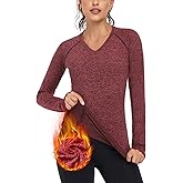 Soneven Women's Thermal Fleece Running Shirts Compression Shirts Quick Dry Workout Pullover Tops with Thumb Holes