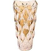 Amber Glass Vase, Thickened Cylindrical, Modern Boho Style, Handmade Decorative Flower Vase for Centerpiece Dining Table, Wedding, Holiday Party, 11.6 Inches Tall