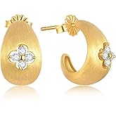 TIMELESSTAR Clover Hoop Earrings for Women Gifts with Lab Grown Moissanite|Lab Grown Emerald|18K Gold Plated S925 Sterling Silver Non Tarnish