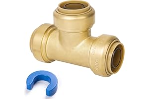 JUWO 1" Pex Tee, Push to Connect Brass Plumbing Fitting for Copper, CPVC, PEX Pipe, Heavy Duty Pushfit Pex Fitting with Upgraded Stiffener and Disconnect Clip, NSF & UPC Certified