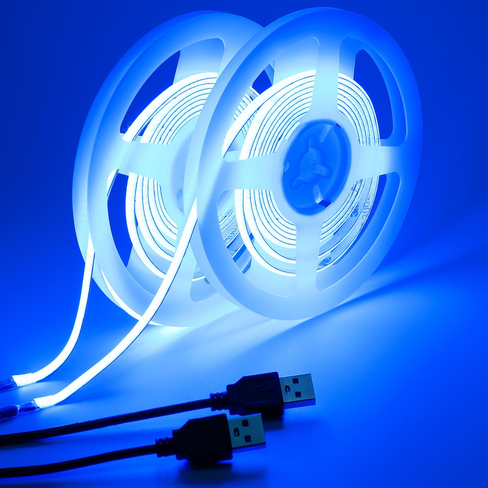 GOMING 5V 5mm Width COB USB LED Strip Light Blue USB Powered 4M(2pcs x 2M) High Density 400LEDs/M Flexible IP20 Not Waterproof LED Tape Lights for DIY Decoration Lighting