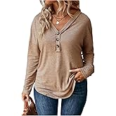 SOLY HUX Women's Plus Size T Shirt V Neck Long Sleeve Button Tee Drop Shoulder Casual Fall Tops
