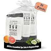 R&R Retreat Hotel Toiletry Sets - 30 Pre-Assembled 3-Piece Guest Amenities in Organza Bags - 2-in-1 Conditioning Shampoo, Body Lotion & Sachet-Wrapped Soap - Grapefruit & Bergamot Scent