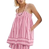SOOKABEILA Women 2 Piece Lounge Set Sleeveless Striped Cami Peplum Top Boxer Shorts Loose Ruffle Matching Pj Sets Outfits
