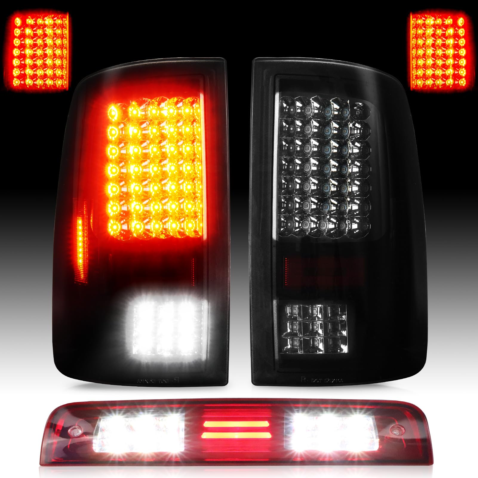 Photo 1 of LED Tail Lights Pair + 3rd Third Brake Cargo Lamp Assembly Fit for Dodge Ram 1500 2009-2010, 2500 3500 2010, for Ram 1500 2500 3500 2011-2018 (Only Fit Factory Halogen Version and 921 Reverse Bulb)