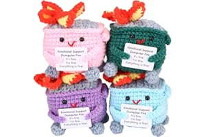 ROVYFOTA Emotional Support Crochet Dumpster Fire with Positive Card Cute Room Decor Knitted Toys Funny Crochet Support Buddies Gifts for Friends (Green&Pink&Blue&Purple)