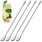 4 Pcs Bar Spoon Cocktail Mixing – 12'' Long Stainless Steel Cocktail Stirrers with Polished Surface, Great for Professional a
