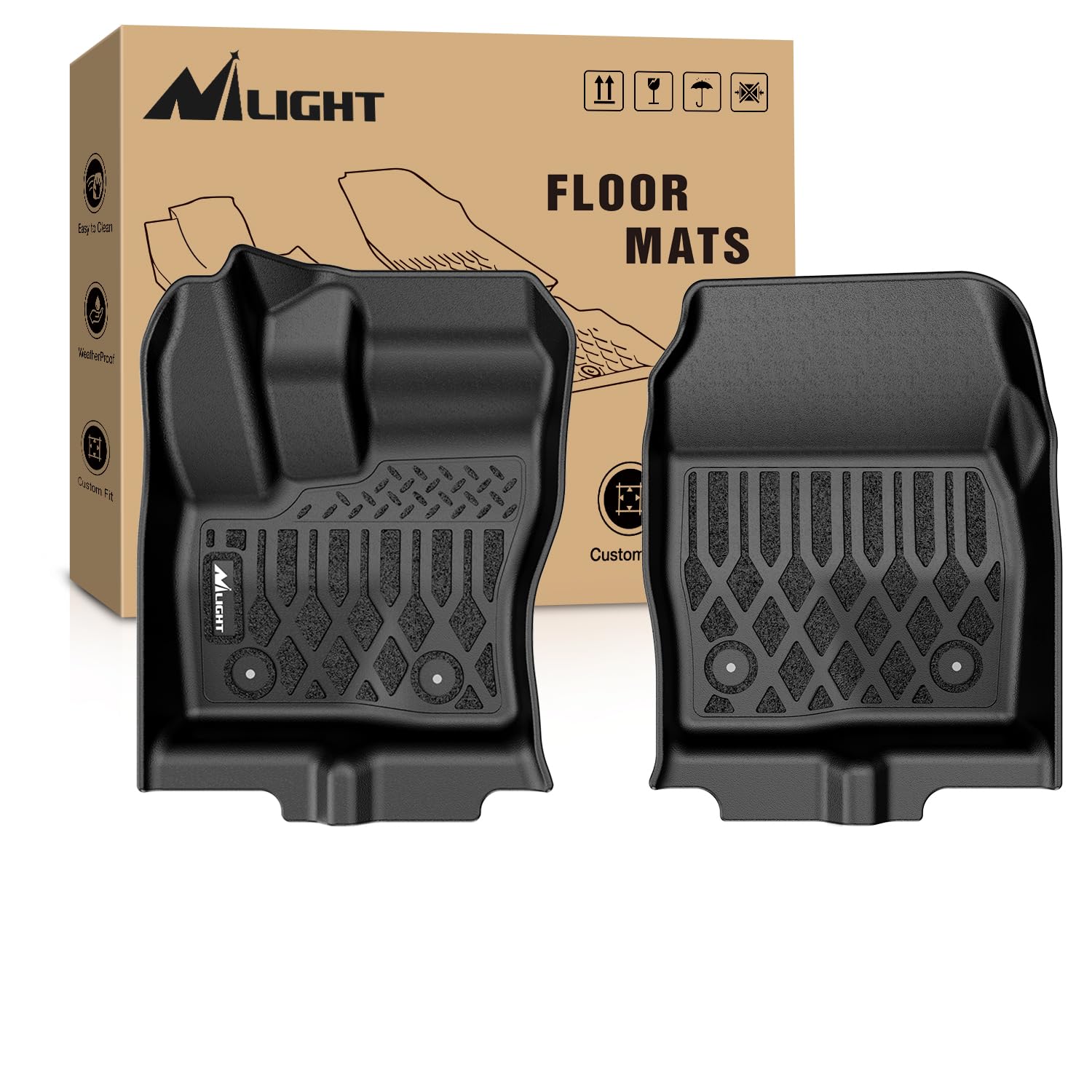 Nilight TPE Floor Mats for Ford Transit Connect with Vinyl Flooring and Posts Only 2014 2015 2016 2017 2018 2019 2020 2021 All Weather Custom Fit Heavy Duty Floor Liners Image