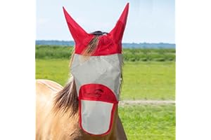 Gufastore Horse Fly Mask with Long Nose and Ears,Red,Medium Size