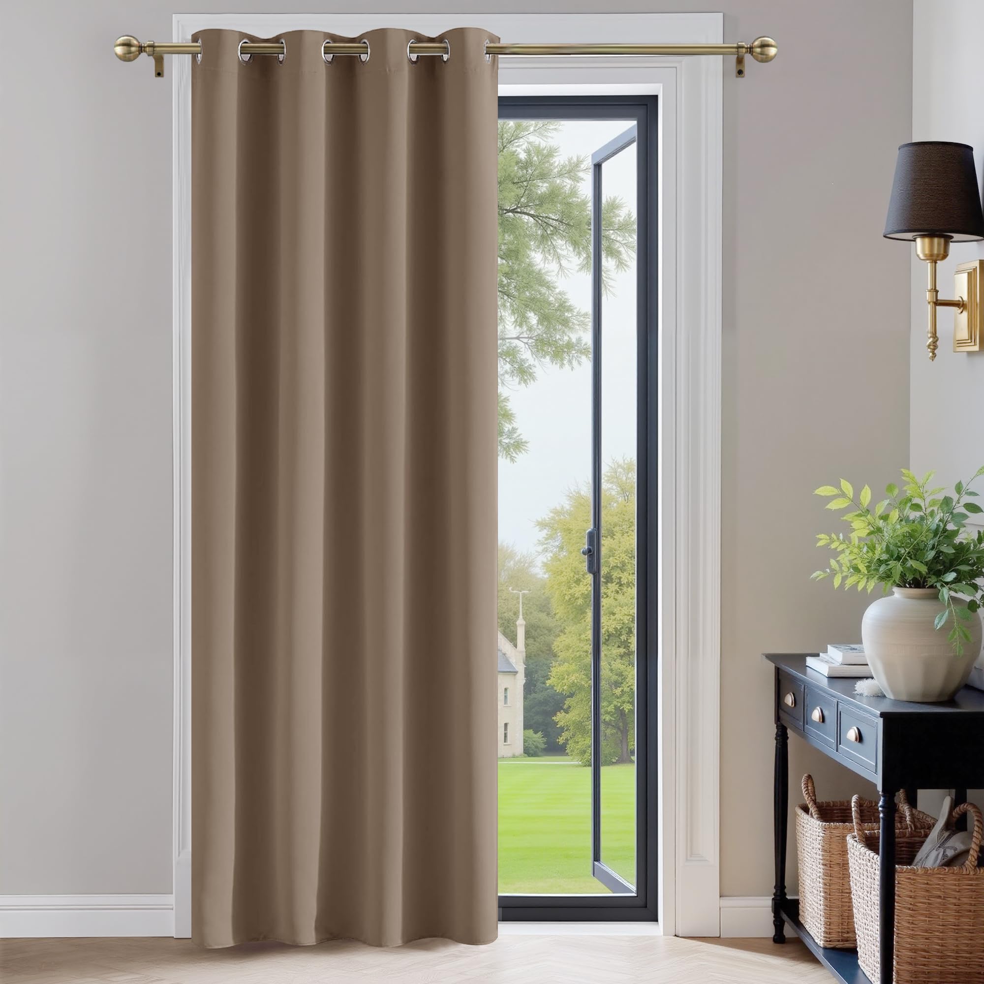 PONY DANCE Door Curtain Thermal - Mocha Curtain 1 Panel Blackout Curtains for Living Room Bedroom Kitchen Privacy Screen Heat Cold Insulated Window Treatments, 46" Width x 84" Drop