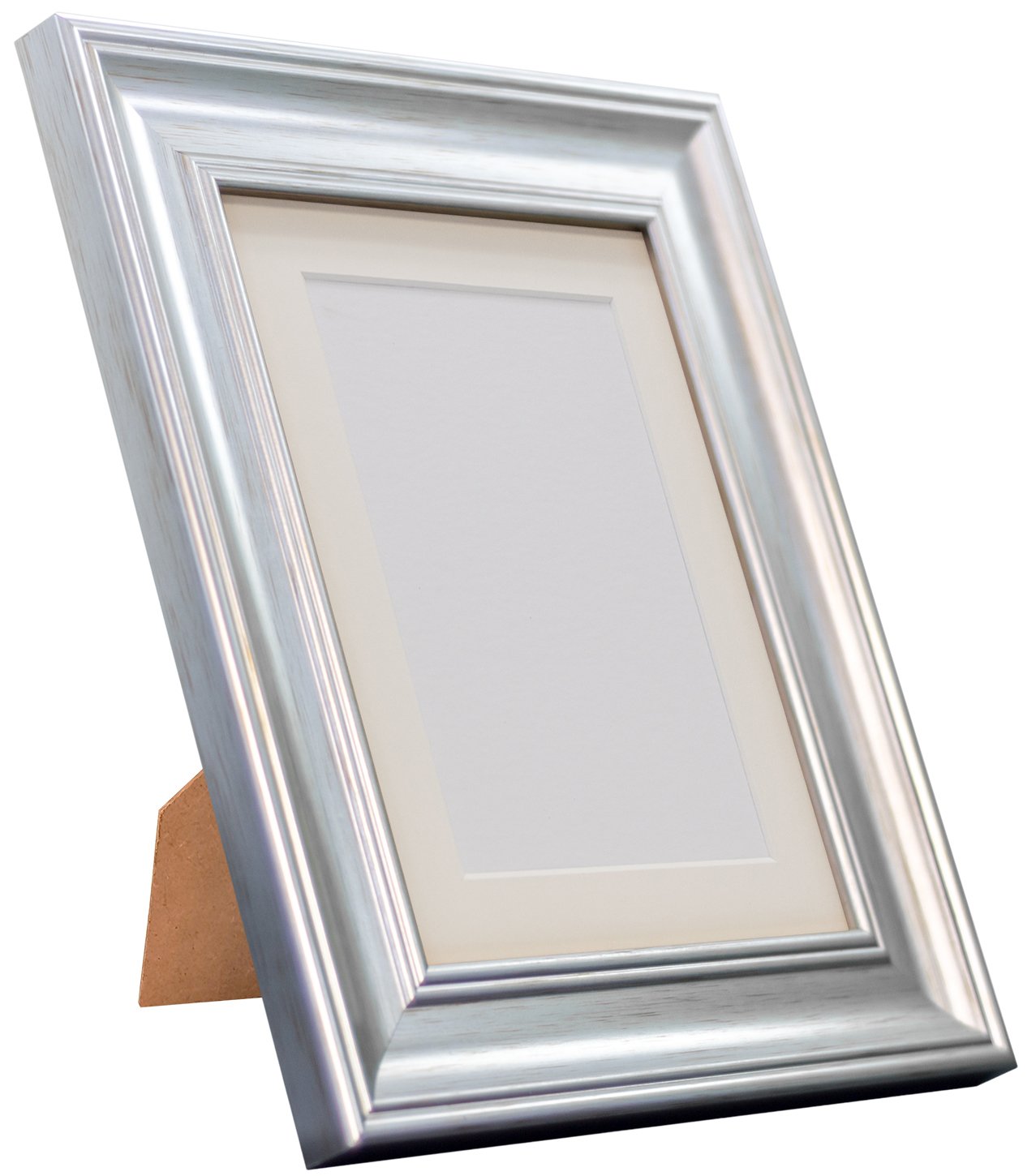 FRAMES BY POST Scandi Vintage Picture Photo Frame, Recycled Plastic, Silver with Ivory Mount, 10 x 8 Inch Image Size A5