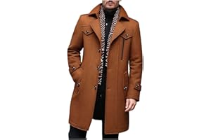 Cambkatl Men's Wool Blend Winter Coats Warm Trench Coat with Detachable Scarf Single Breasted Overcoat with Pockets