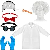 JaGely 6 Pcs Mad Scientist Costume Set Halloween Crazy Mad Scientist Physicist Costume Doctor Cosplay Party Supplies