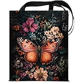 KSFFWQIN Floral Butterfly Print Witchy Canvas Tote Bag for Women Dark Academia Butterfly Aesthetic Reusable Grocery Shoulder Bag for Shopping Travel Work Beach