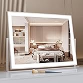 Acoolda Vanity Mirror with Lights, Large Makeup Mirror with Lights, LED Lighted Makeup Mirror with 3 Color Light Modes, Smart