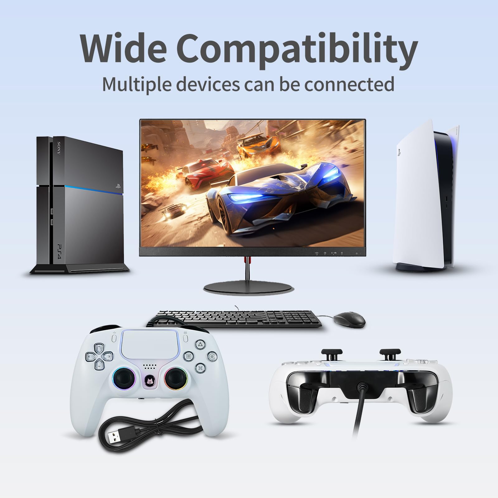 NBCP Gaming 2 Pack for PS5 Wired Controller, PC/Steam, Turbo & Linear Hall-effect Trigge,Wired Controllers for Compatible with PS5/4, Windows PC & Steam White* 2