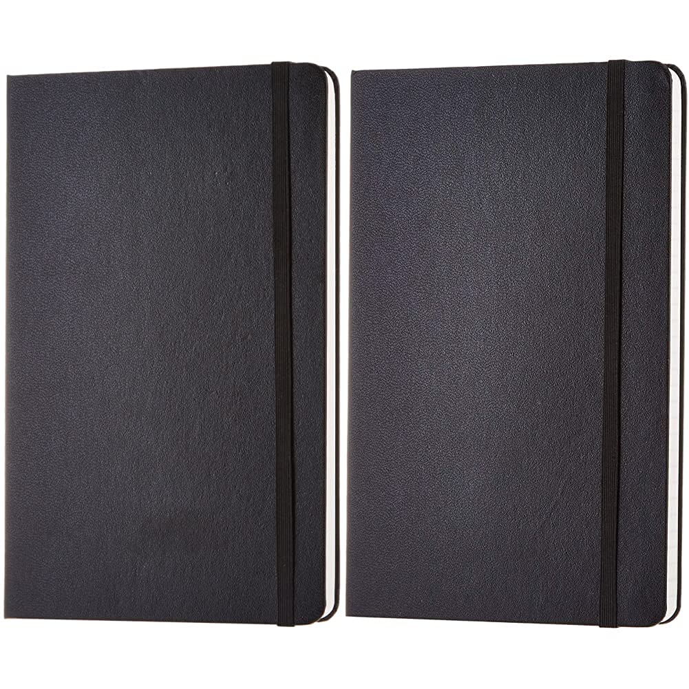 AmazonBasics Classic Notebook, Plain 240 Pages, Large (12.7x21cm) & Classic Notebook, Ruled 240 Pages, Large (12.7x21cm)