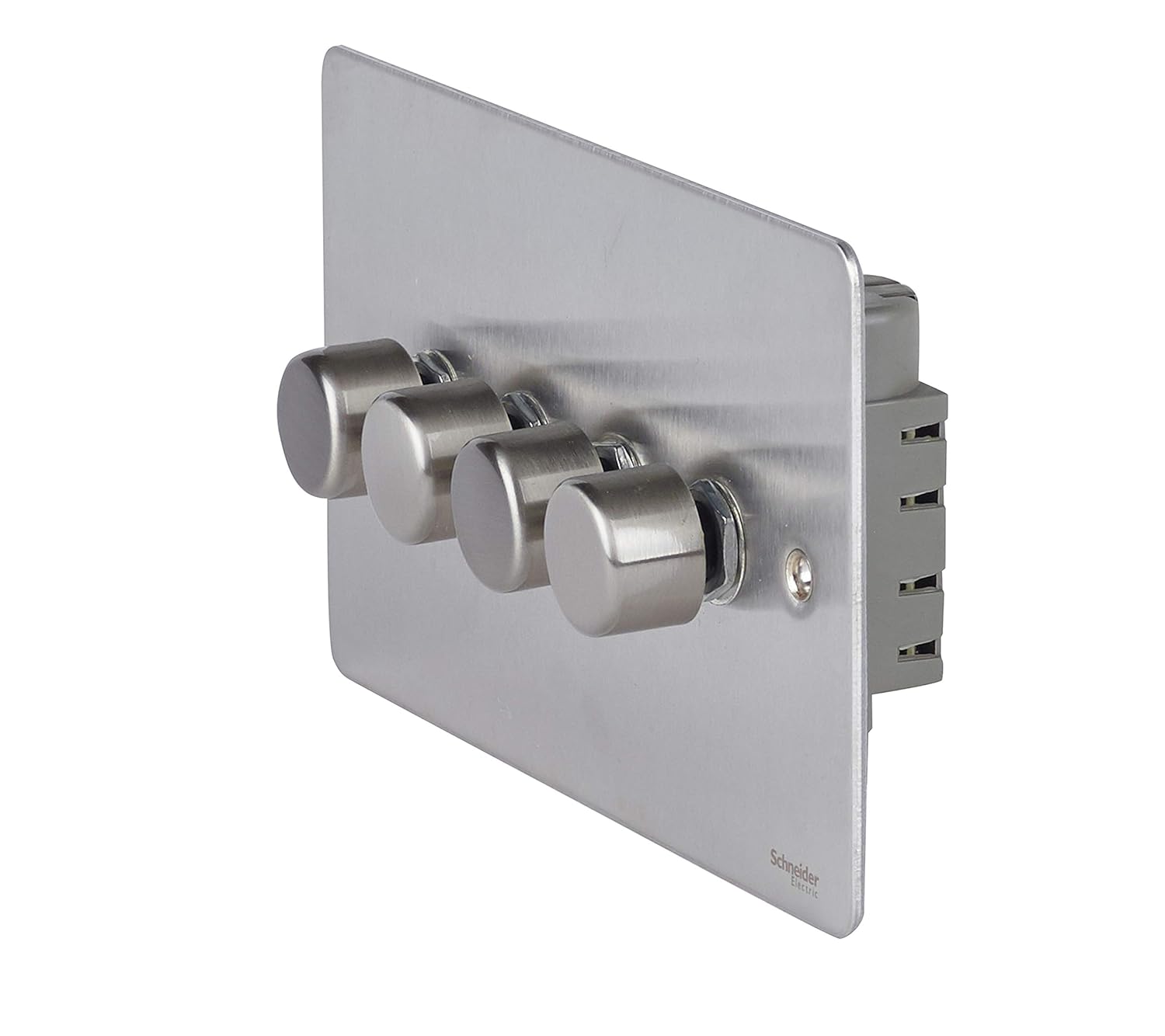 Schneider Electric Ultimate Flat Plate - 4 Gang 2 Way Dimmer Light Switch, Main and Low Voltage, 250W/VA, GU6242CSS, Stainless Steel - Image 3