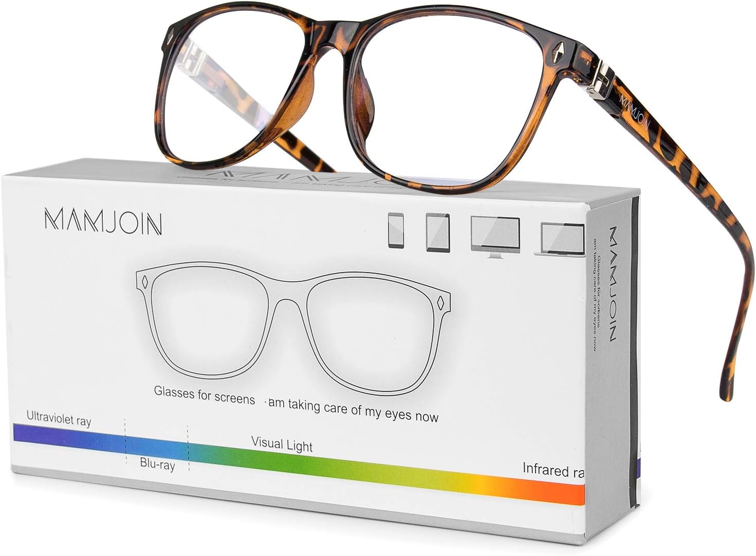 Mamjoin Blue Light Blocking Glasses, Square Anti Eyestrain Computer Glasses UV Filter Blue Ray Blocker Glasses for Women Men Computer Phone Reading Game TV, Non Prescription Bluelight Glasses, Leopard