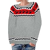 ZOCAVIA Women's Fair Isle Sweater Colorful Argyle Crewneck Knitted Sweaters Fall Winter Vintage Long Sleeves Pullover Tops