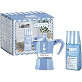 Bialetti Moka Express 3 Cup Light Blue &amp; Almond Ground Coffee Gift Set &ndash; Stovetop Espresso Maker with 250g Caffe Macinato Mandorla, 80% Arabica 20% Robusta Medium Dark Roast, Made in Italy