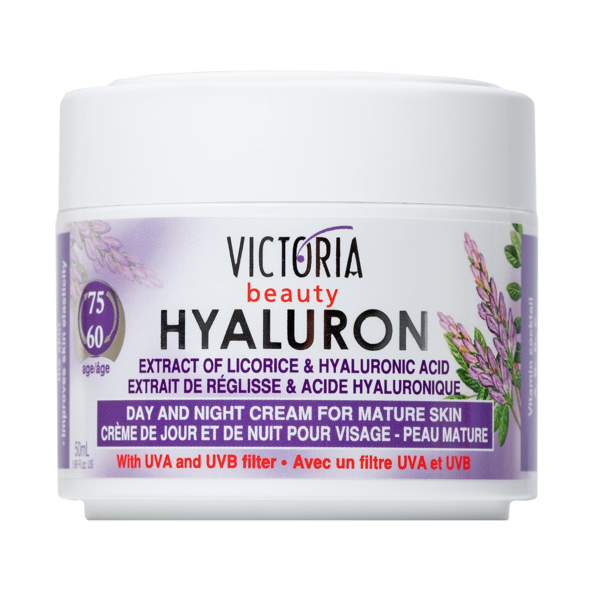 Hyaluron Anti-Wrinkle Cream with Licorice Extract - for Mature Skin (Age 60+) - Intensive Natural Cream for Day & Night With UV Filters (2 * 50ml)