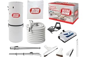 ULTRA CLEAN LOGO Ultra Clean SC100 Heavy Duty Powerful Central Vacuum System – Made in Canada – with Deluxe Electric Hose, Powerhead and Accessory Package (35 ft, Direct Connect, White)
