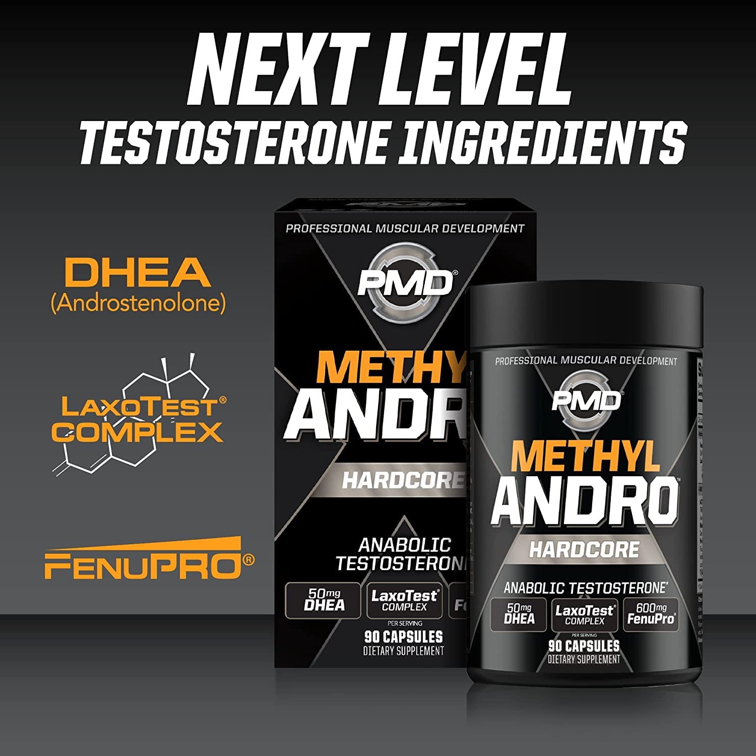 PMD Methyl Andro Hardcore - Support Testosterone for Lean Muscle & Strength Gains-Weightlifting and Workout Performance- Dietary Supplement (90 Capsules)