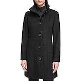Calvin Klein Women's Faux Wool Coat – Long Button Front Dress Coat With Stand Collar