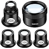 SUNJOYCO 5PCS Jewelers Loupes, 5X 10X 15X 20X 30X Eye Loop, Jewelers Magnifying Glass, Jewelry Loupe Magnifier, Watchmakers L