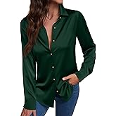 CBOO Women's Satin Button Down Shirts V-Neck Long Sleeve Tops Summer Business Office Silk Blouses Fashion Spring Shirt 2025