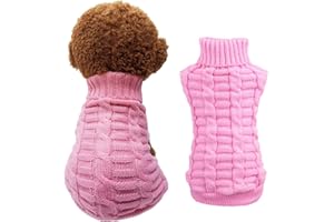 WIZ BBQT Knitted Braid Plait Turtleneck Sweater Knitwear Outwear for Dogs & Cats (Pink, XS)