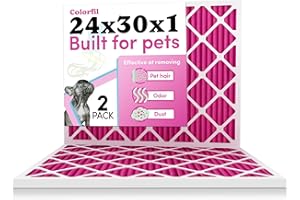 24x30x1 Air Filter by Colorfil | Color Changing Filters Designed for Cat and Dog Odor | MERV 8 Filter | Air FIlter 24x30x1 | Air Conditioner Filter | HVAC Filter for Pet Hair | 24x30 Air Filter 2 pack