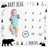 Organic Baby Monthly Milestone Blanket Boy - Baby Bear Months Blanket with Month Frame - Baby Boy Milestone Blanket for Newbo
