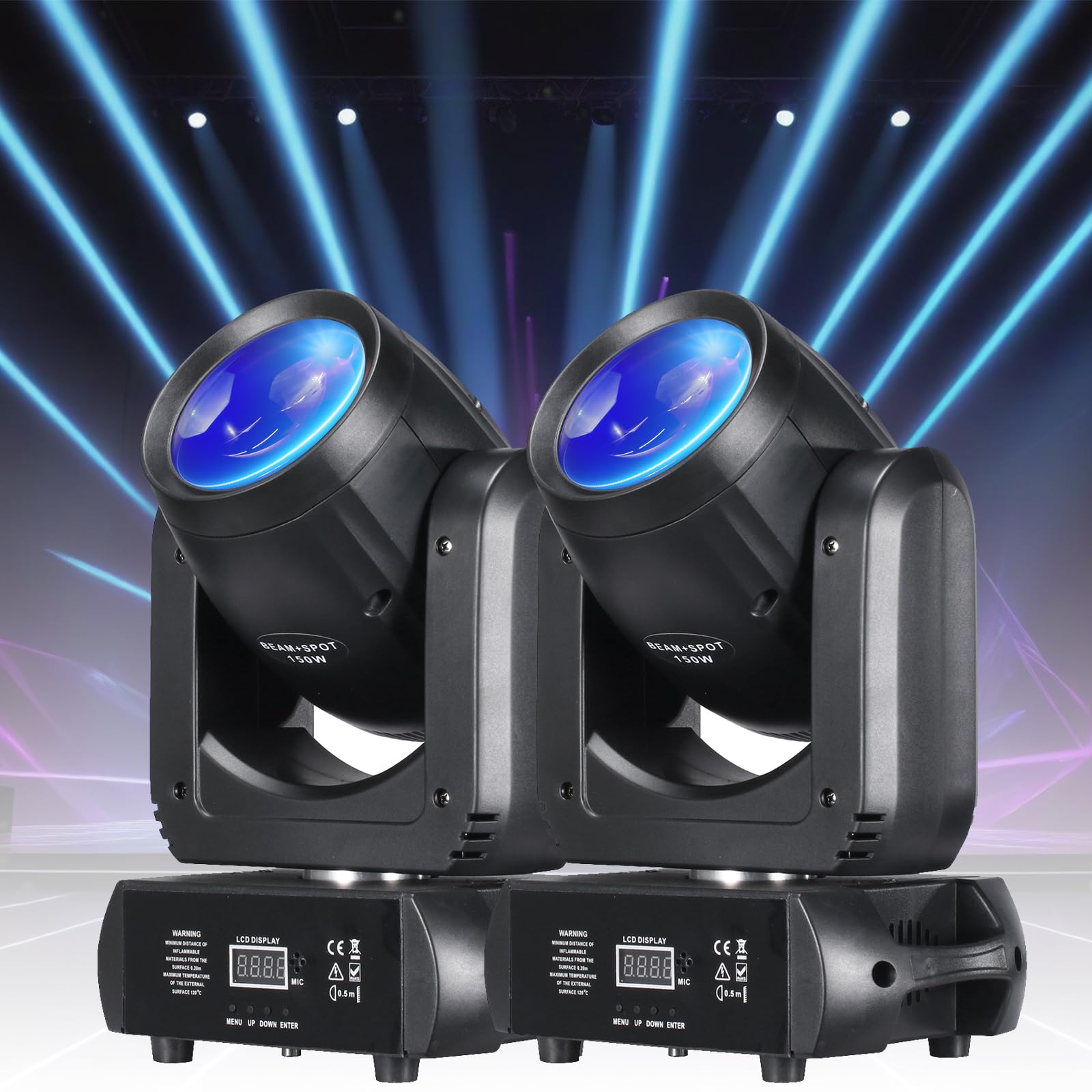 Photo 1 of **LED NOT FUNCTIONAL** MISSING ONE LIGHT **Moving Head Light 2 Pack 150W LED Beam Stage Light 8 Colors 8 Gobos DJ Lights Moving Head Infinite Rotating 18-Facet Prisms Spot Sound Activated DMX for Wedding Live Show Christmas Party