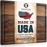 Made in USA Black Walnut Wood Cutting Board by Virginia Boys Kitchens - Butcher Block Wooden Carving Board with Juice Well made from Sustainable Hardwood (17x11)
