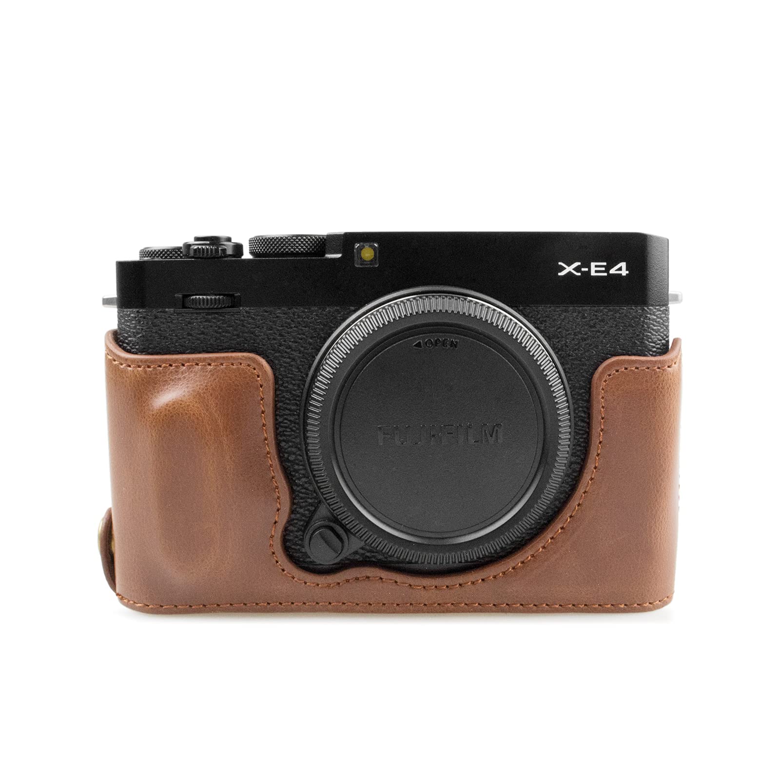 Fuji XE4 Case, MUZIRI KINOKOO Protective Case Compatible for Fujifilm X-E4/ XE4 Camera - PU Leather Half Case with Bottom Opening Semi-closed Case - Coffee