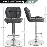 Yaheetech Bar Stools Set of 2 PU Leather Swivel Adjustable Grey view 3