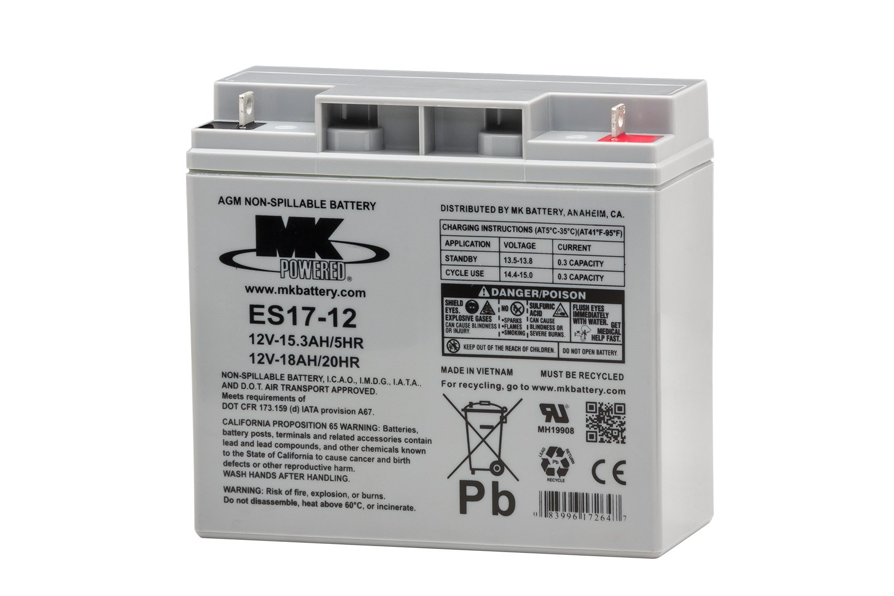 Photo 1 of MK Battery ES17-12 Maintenance-Free Rechargeable Sealed Lead-Acid Battery