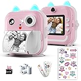 Kids Camera Instant Print - 48MP Dual Lens, 1080P Video, Thermal Printing with 4 Paper Rolls - Fun Filters, Stickers & Games - Bluetooth App, 32GB Card - Gift for Girls & Boys Ages 3-12 (Pink)