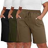 Riyiper 3 Pack Women's Plus Size Bermuda Shorts, Drawstring Elastic High Waist Loose Fit Casual Athletic Bottoms with Pockets