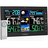 FOKEY Weather Station Wireless Indoor Outdoor, Indoor Outdoor Thermometer Wireless, Home Atomic Clock Weather Stations, Temperature Humidity Barometer Inside Outside Thermometers, Black with 1 Sensor