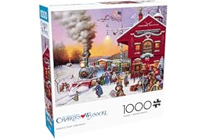 Buffalo Games – Charles Wysocki - Whistle Stop Christmas- 1000 Piece Holiday Jigsaw Puzzle - Festive Puzzles for Adults – Precision-Cut Pieces, Winter Artwork, Hours of Relaxing Fun