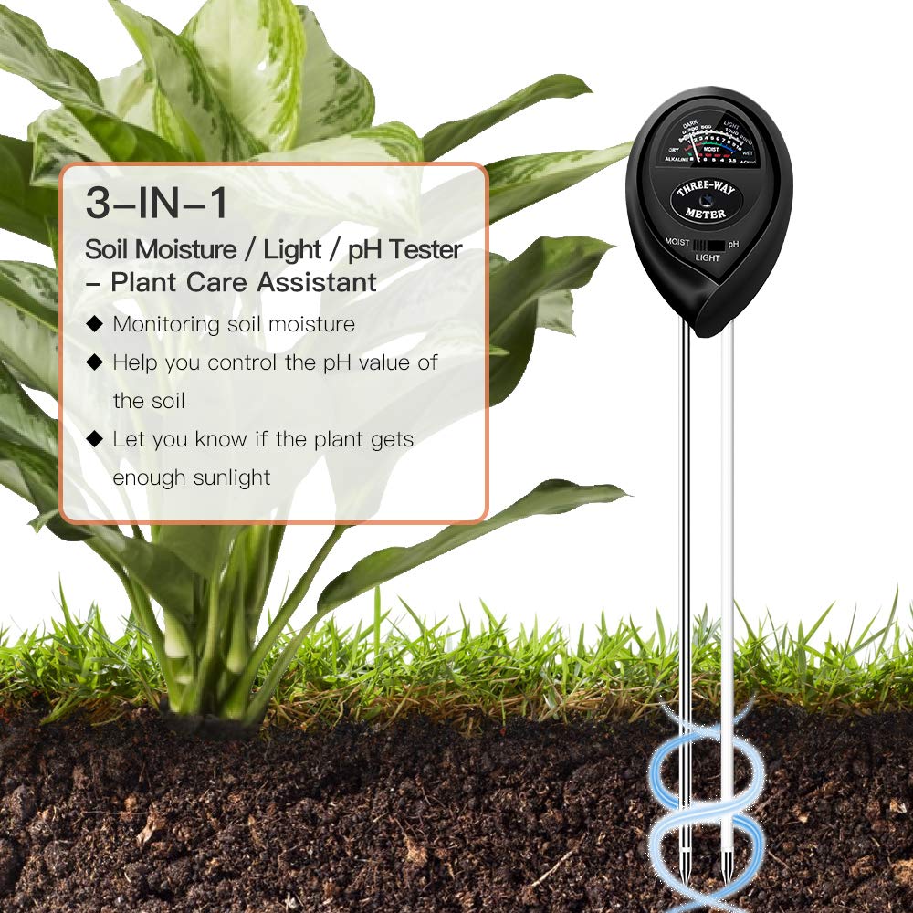 Veroyi ST03 Soil Meter, 3-in-1 Plant Moisture Meter/Soil pH Tester/Light Tester/Soil Test Kit/Gardening Tool for Gardener (Black)