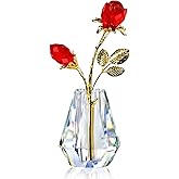 RONGKRISTO Crystal Red Rose Figurine Collectible Glass Double Roses Flowers Bouquets Ornament Decor for Home Wedding Party (Red)