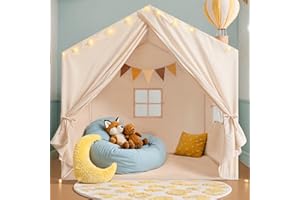 LITTLE DOVE Kids Tent, Play Tent with Star Lights, Large Play Tents with 2 Windows, Kids Playhouse Indoor & Outdoor, Reading Nook, Christmas Toddler Tents for Girls & Boys, 52" x35" x 51", Cream