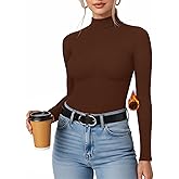 MANGOPOP Women's Mock Turtleneck Long Sleeve Shirt Fall Outfits Fashion Thermal Undershirt Basic Tops Fleece Lined Tee 2025